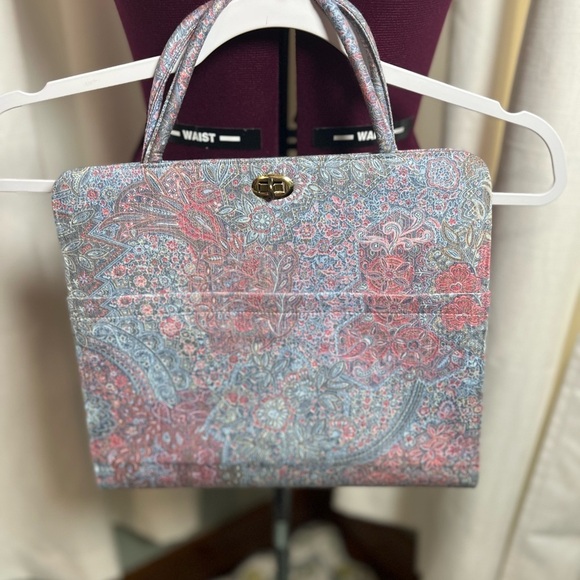 Margaret Smith Handbags - Margaret Smith Vintage Chic Pink and Blue Bag with Abstract Pattern